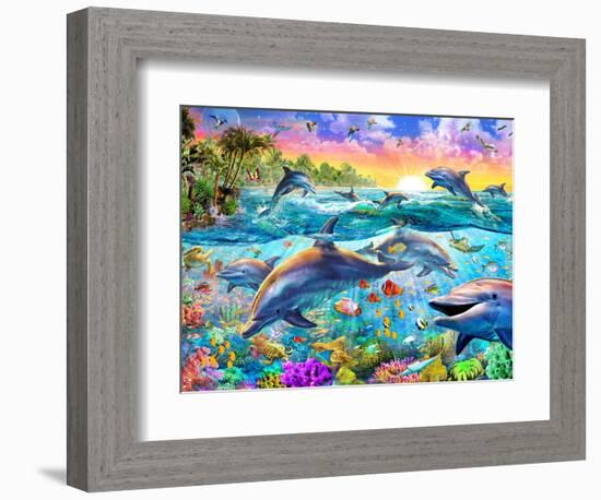 Tropical Dolphins-Adrian Chesterman-Framed Premium Giclee Print