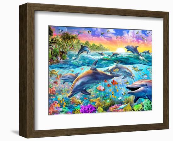 Tropical Dolphins-Adrian Chesterman-Framed Premium Giclee Print