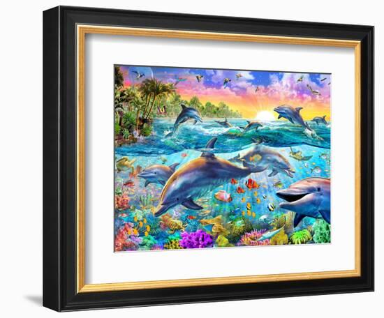 Tropical Dolphins-Adrian Chesterman-Framed Premium Giclee Print