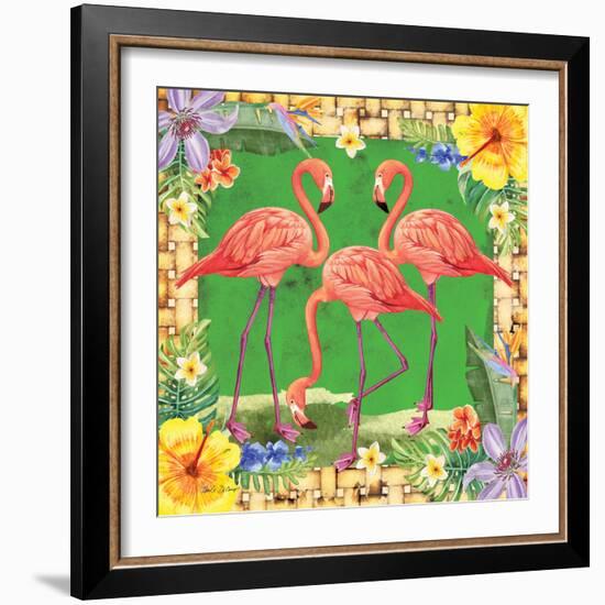 Tropical Flamingo Trio-Nicole DeCamp-Framed Art Print