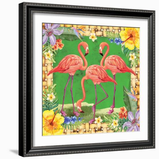Tropical Flamingo Trio-Nicole DeCamp-Framed Art Print