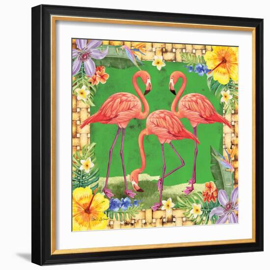 Tropical Flamingo Trio-Nicole DeCamp-Framed Art Print