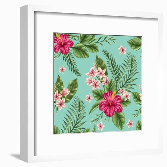 Tropical Floral Seamless Pattern with Plumeria and Hibiscus Flowers-hoverfly-Framed Art Print