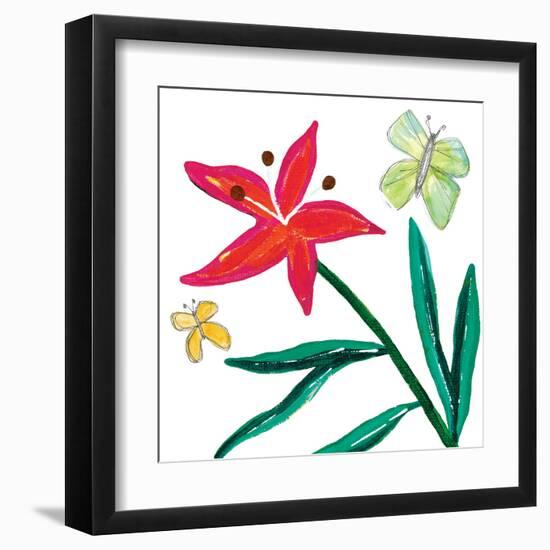 Tropical Flower Stem Butterflies-Jennifer McCully-Framed Art Print