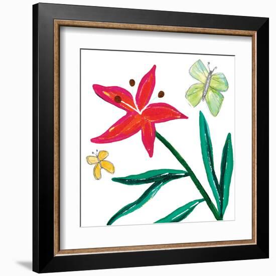 Tropical Flower Stem Butterflies-Jennifer McCully-Framed Art Print