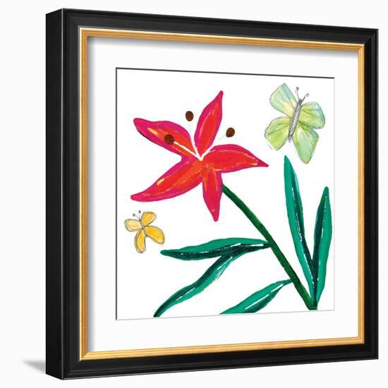 Tropical Flower Stem Butterflies-Jennifer McCully-Framed Art Print