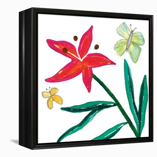 Tropical Flower Stem Butterflies-Jennifer McCully-Framed Stretched Canvas