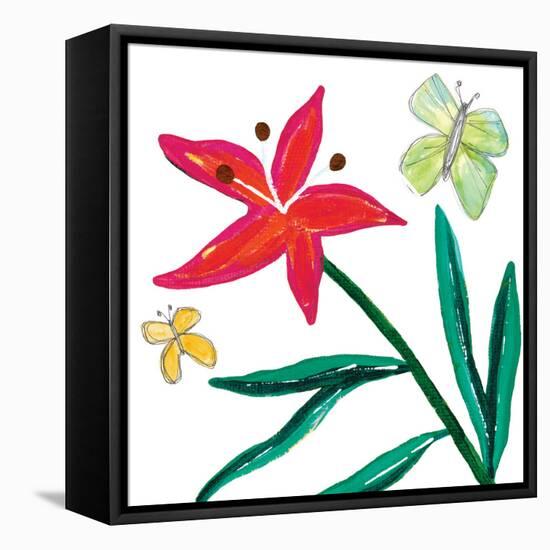 Tropical Flower Stem Butterflies-Jennifer McCully-Framed Stretched Canvas