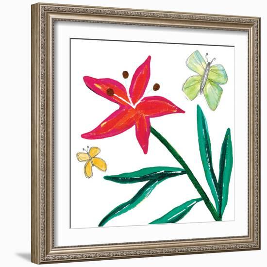 Tropical Flower Stem Butterflies-Jennifer McCully-Framed Art Print