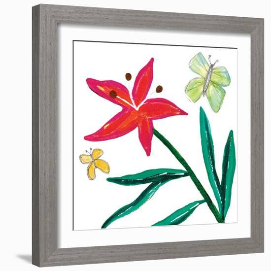 Tropical Flower Stem Butterflies-Jennifer McCully-Framed Art Print