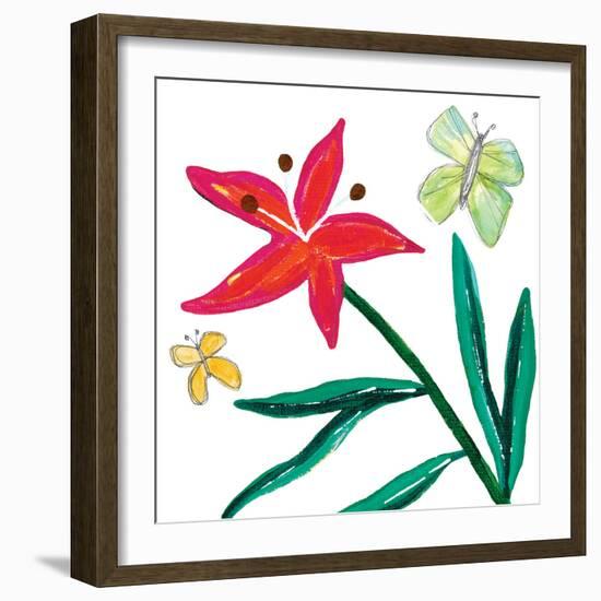 Tropical Flower Stem Butterflies-Jennifer McCully-Framed Art Print