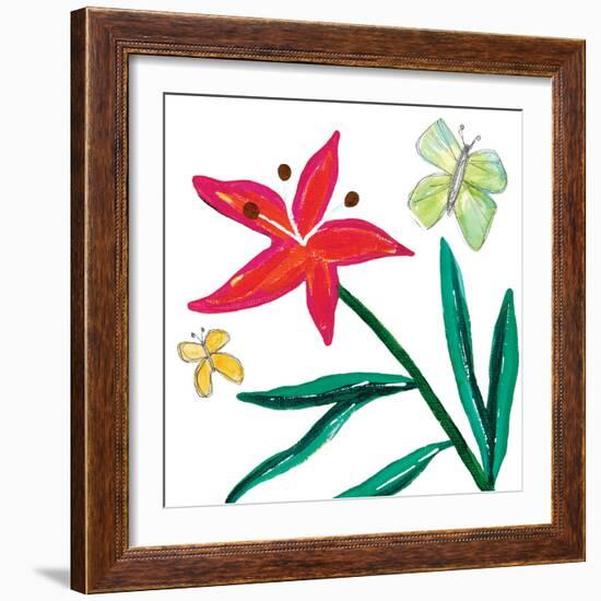 Tropical Flower Stem Butterflies-Jennifer McCully-Framed Art Print