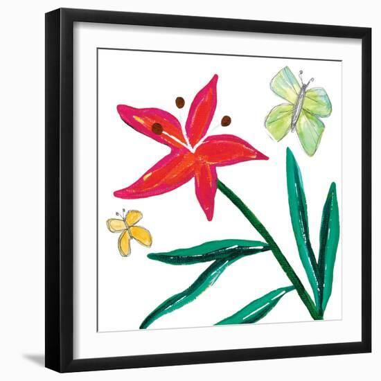 Tropical Flower Stem Butterflies-Jennifer McCully-Framed Art Print