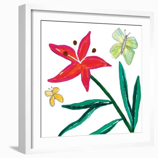 Tropical Flower Stem Butterflies-Jennifer McCully-Framed Art Print