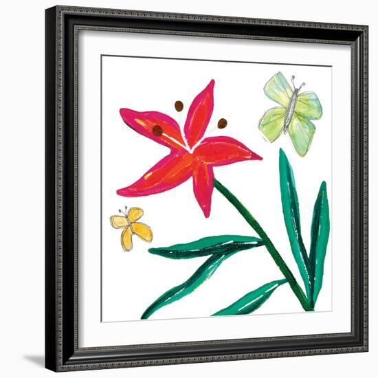 Tropical Flower Stem Butterflies-Jennifer McCully-Framed Art Print