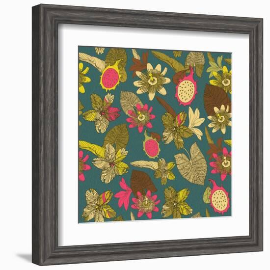 Tropical Flowers with Dragon Fruit Pattern-zolssa-Framed Art Print