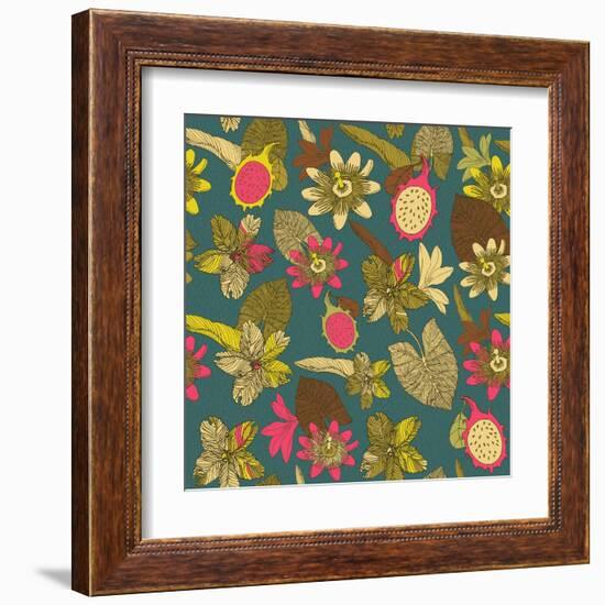 Tropical Flowers with Dragon Fruit Pattern-zolssa-Framed Art Print