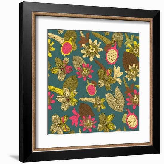 Tropical Flowers with Dragon Fruit Pattern-zolssa-Framed Art Print