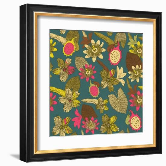 Tropical Flowers with Dragon Fruit Pattern-zolssa-Framed Art Print