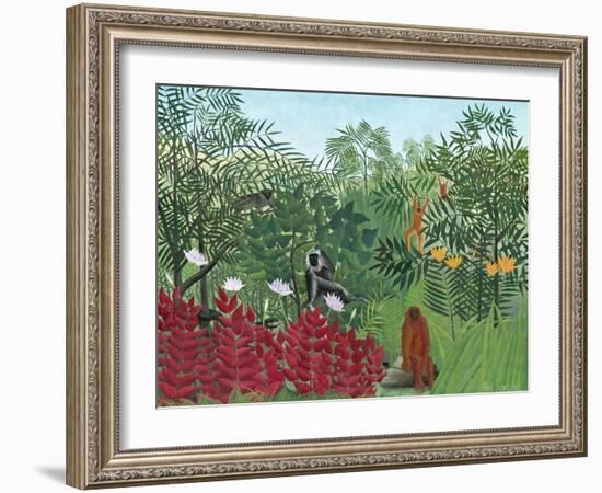 Tropical Forest with Monkeys, 1910-Henri Rousseau-Framed Giclee Print