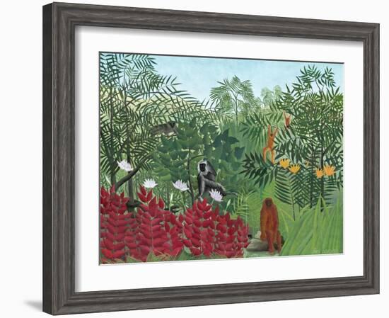 Tropical Forest with Monkeys, 1910-Henri Rousseau-Framed Giclee Print