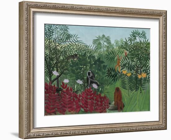 Tropical Forest with Monkeys, 1910-Henri Rousseau-Framed Art Print