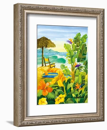 Tropical Holiday - Beach Chair Ocean View - Hawaii - Hawaiian Islands-Robin Wethe Altman-Framed Art Print