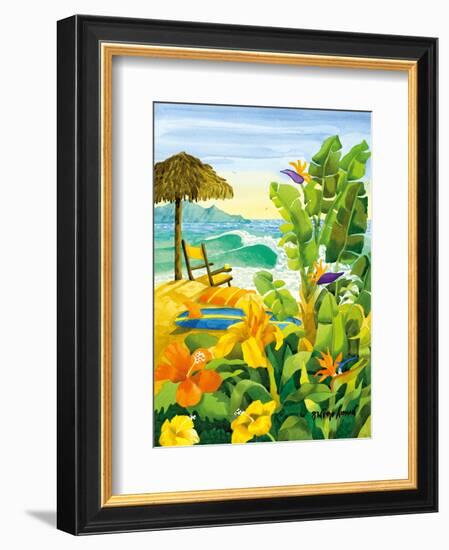 Tropical Holiday - Beach Chair Ocean View - Hawaii - Hawaiian Islands-Robin Wethe Altman-Framed Art Print