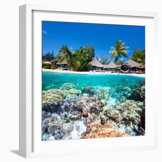 Tropical Island above and Bellow Water-BlueOrange Studio-Framed Photographic Print