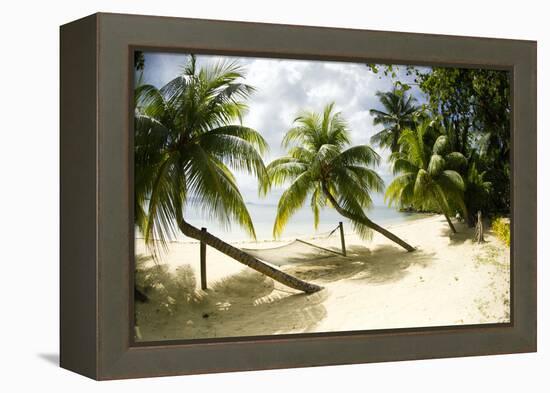 Tropical Island Beach with Hammock at Matangi Island Resort, Vanua Levu, Fiji, Pacific-Louise Murray-Framed Premier Image Canvas