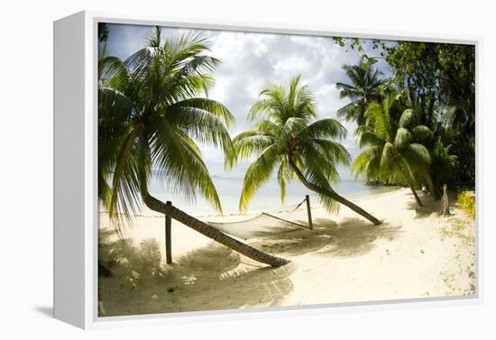 Tropical Island Beach with Hammock at Matangi Island Resort, Vanua Levu, Fiji, Pacific-Louise Murray-Framed Premier Image Canvas