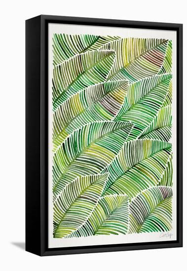 Tropical Leaves in Greens-Cat Coquillette-Framed Stretched Canvas