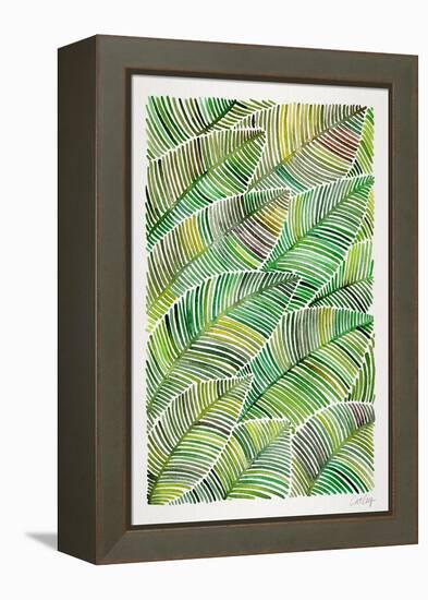 Tropical Leaves in Greens-Cat Coquillette-Framed Stretched Canvas