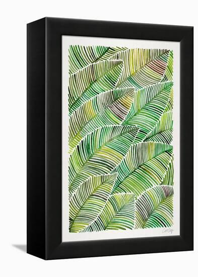 Tropical Leaves in Greens-Cat Coquillette-Framed Stretched Canvas