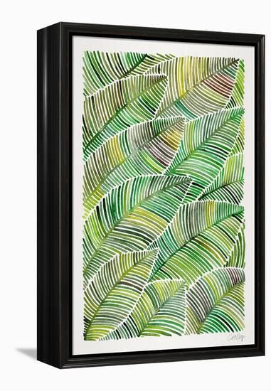 Tropical Leaves in Greens-Cat Coquillette-Framed Stretched Canvas