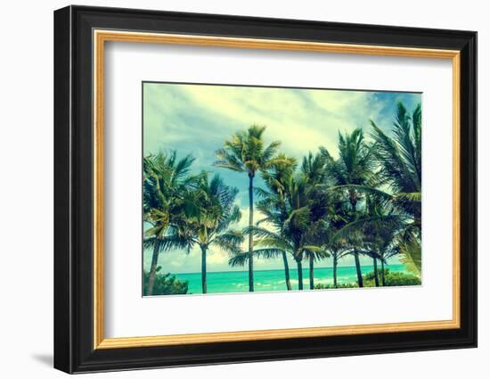 Tropical Palm Trees on the Miami Beach near the Ocean, Florida, Usa, Retro Styled-EllenSmile-Framed Photographic Print