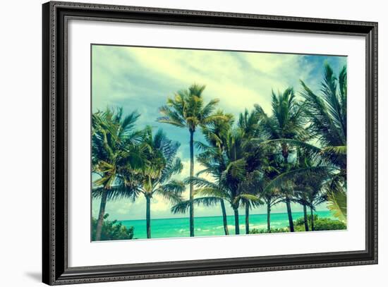 Tropical Palm Trees on the Miami Beach near the Ocean, Florida, Usa, Retro Styled-EllenSmile-Framed Photographic Print