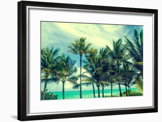 Tropical Palm Trees on the Miami Beach near the Ocean, Florida, Usa, Retro Styled-EllenSmile-Framed Photographic Print