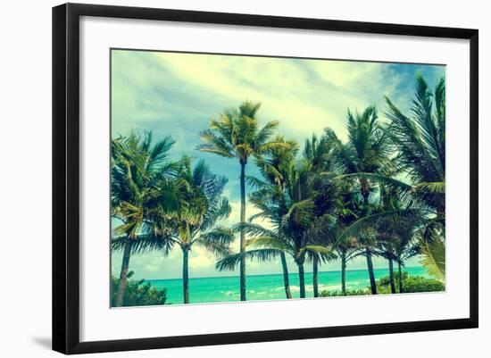 Tropical Palm Trees on the Miami Beach near the Ocean, Florida, Usa, Retro Styled-EllenSmile-Framed Photographic Print