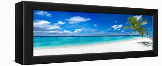 Tropical Paradise Beach with White Sand and Coco Palms Travel Tourism Wide Panorama Background Conc-stockphoto-graf-Framed Premier Image Canvas