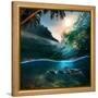 Tropical Paradise Template with Sunlight. Ocean Surfing Wave Breaking and Two Big Green Turtles Div-Willyam Bradberry-Framed Stretched Canvas