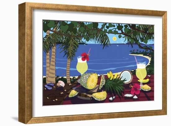 Tropical Pineapple Cocktail-Cindy Wider-Framed Giclee Print