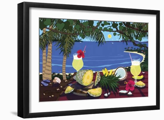 Tropical Pineapple Cocktail-Cindy Wider-Framed Giclee Print