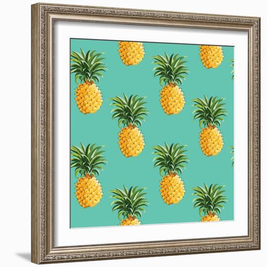 Tropical Pineapples Background - Seamless Pattern - in Vector-woodhouse-Framed Art Print