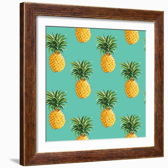 Tropical Pineapples Background - Seamless Pattern - in Vector-woodhouse-Framed Art Print