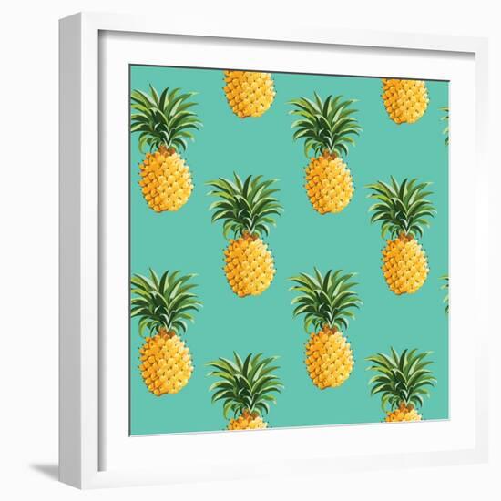 Tropical Pineapples Background - Seamless Pattern - in Vector-woodhouse-Framed Art Print