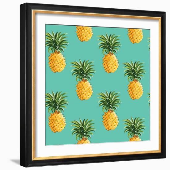 Tropical Pineapples Background - Seamless Pattern - in Vector-woodhouse-Framed Art Print