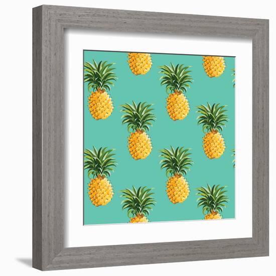 Tropical Pineapples Background - Seamless Pattern - in Vector-woodhouse-Framed Art Print