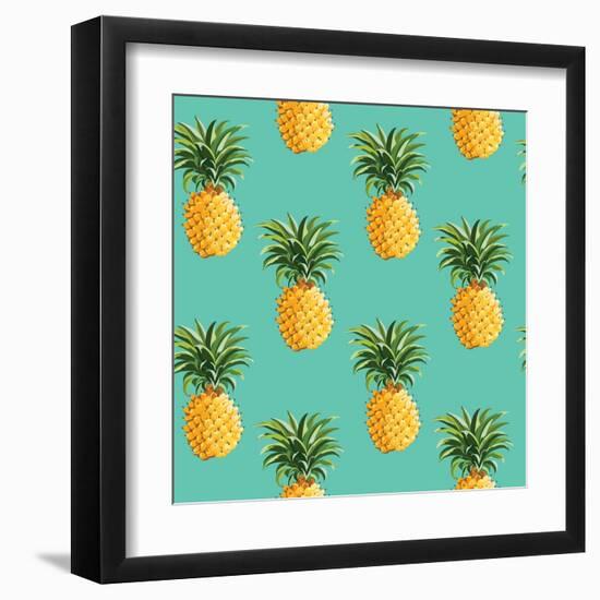 Tropical Pineapples Background - Seamless Pattern - in Vector-woodhouse-Framed Art Print