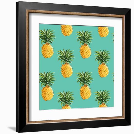 Tropical Pineapples Background - Seamless Pattern - in Vector-woodhouse-Framed Art Print